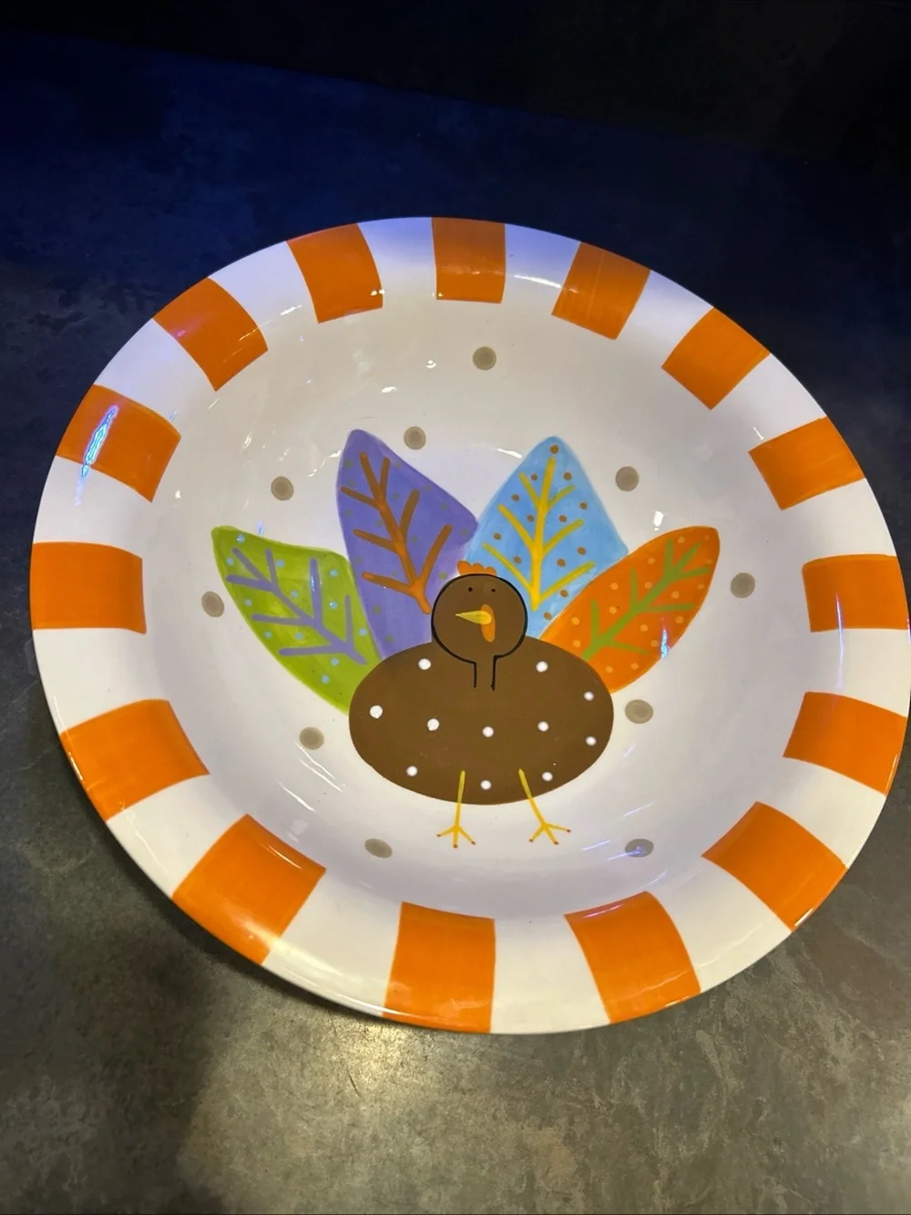 Coton Colors Orange Stripe Turkey Serving Bowl